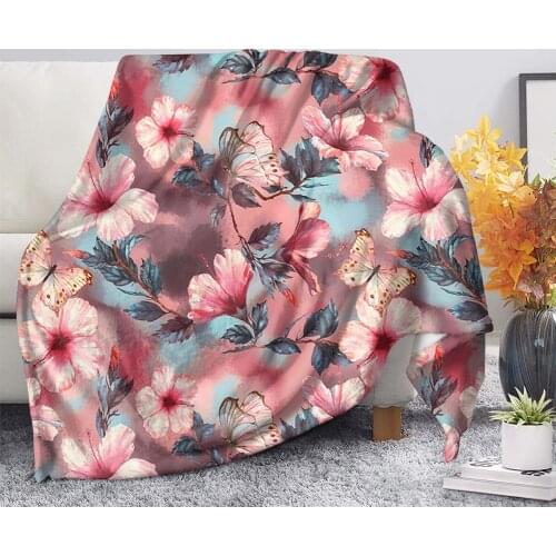 Upetstory Printing Flower Butterfly Flannel Throw Blanket Super Soft Microfiber Home Bedding Plush Thin Quilt Adult