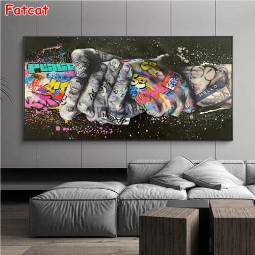 Graffiti Art Handshake Gesture Painting 5D DIY Diamond Embroidery diamond painting Full Square Round mosaic Cross Stitch PP2072