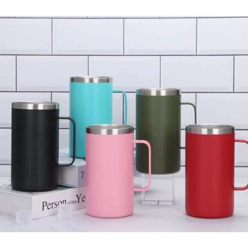 24oz Custom Coffee Mug Handle Cup Stainless Steel Insulated Travel Mugs Double Wall Reusable Tumbler With Lid Kitchen