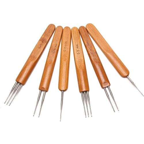 Natural Bamboo Handle Hook Profeesional Dreadlock Crochet 0.5Mm. 0.75Mm 1-Hook 2-Hooks 3-Hooks Needle For Dreads Lock Needle