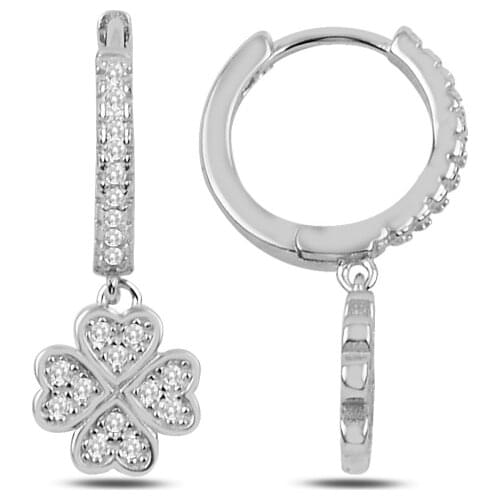 KUTAYDAN Zircon Cubic Zirconia Dangle Clover Ring Earrings 925 Sterling Silver