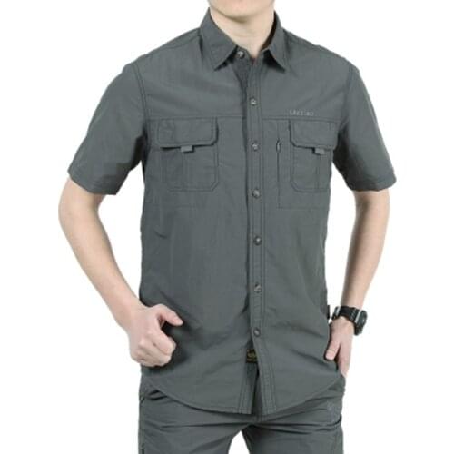 Summer Mens Quick Dry Short Sleeve Loose Waterproof Shirt Outdoor Fishing Hiking Breathable Thin Sports Military Big Size Shirt