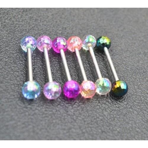 LOT50pcs Surgical Steel New Tongue Ring Bar Nipple Barbells Body Piercing 14G NEW Arrived Colorful Resin Ball
