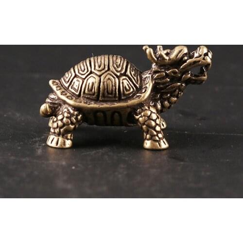 Copper Handmade Craft Dragon Turtle Car Keychain Hanging Pendant Brass Desk Decor Mininature Ornaments Gifts Symbol of Longevity
