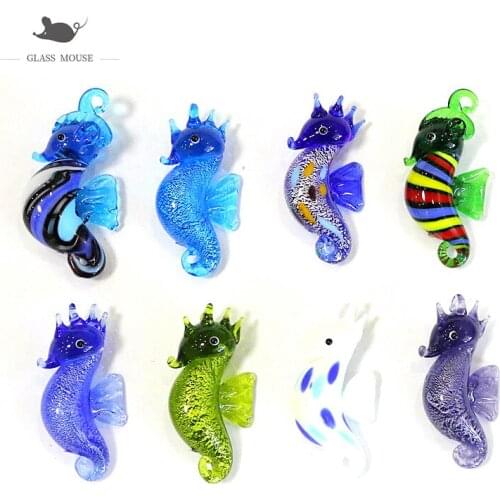 Custom Wholesale Handmade Multicolor Murano Glass Seahorse Miniature Figurine Silver Foil Craft Necklace Hot Sale Pendants Gifts