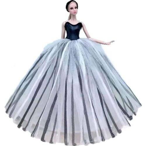 Fashion Black White Striped Wedding Party Gown 1/6 BJD Doll Clothes for Barbie Princess Dresses 11.5" Dolls Accessories Toy Gift
