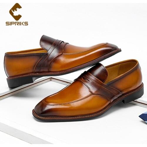 Sipriks Top Quality Patina Penny Loafer Of Men British Genuine Leather Blue Tuxedo Shoes Slip On Casual Shoes Male Wedding Wear