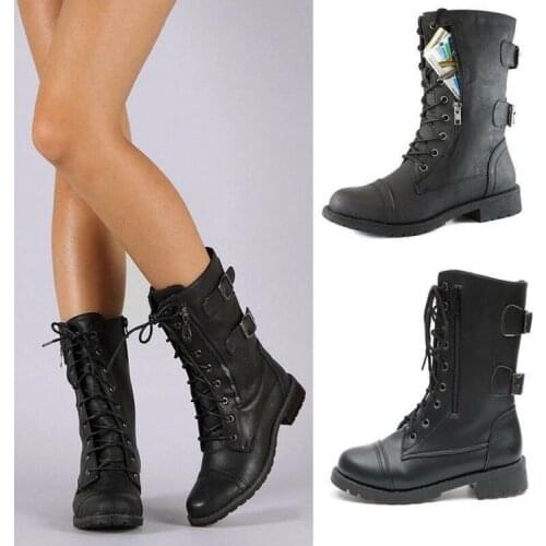 2021 New Womens Boots Winter Lace-Up Leather Women Shoes High Heel Boots Autumn Platform Motorcycle Boots