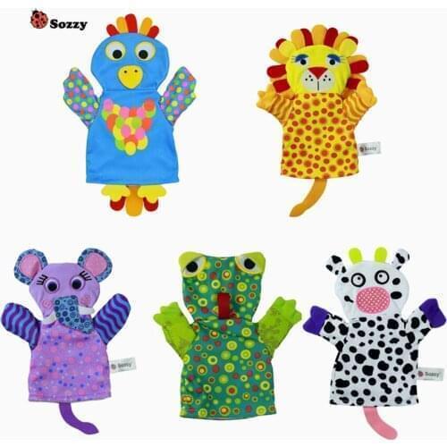 New Sozzy Baby Hand Puppet Toy Animal Blue Parrot Soft Multicolor Toys Newborns Cute Animal Lion Frog Cows Parrot Elephant Toys
