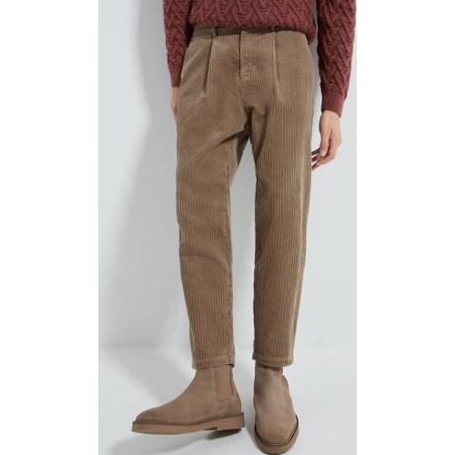 Autumn outdoor casual khaki ruffle corduroy chino pants for men