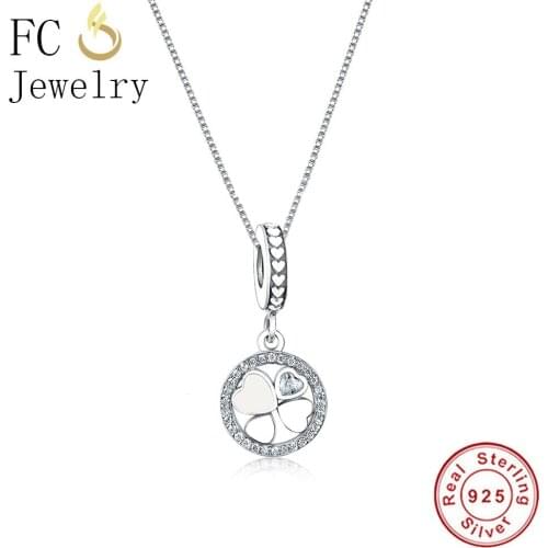 FC Jewelry 925 Sterling Silver Enamel Four Heart Clover Flower Statement Necklace Pendant CZ Stone Chain Choker Trinket 2019 New