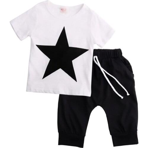 Pudcoco US Stock Toddler Kids Baby Boys Star Short Sleeve T-shirt Tops Harem Pants Outfits Clothes Set