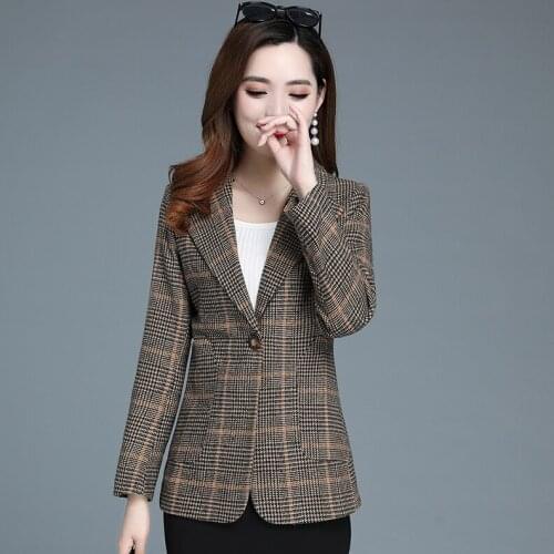 Plus Size 5XL Long Sleeve Women Blazer Autumn Winter Vintage Plaid Printed Basic Blazers Loose Casual OL Office Coats Femme