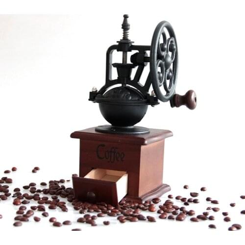 Retro Vintage Manual Coffee Grinder Wooden Coffee Bean Mill Grinding Ferris Wheel Hand Crank Coffee Maker Kitchen Tools