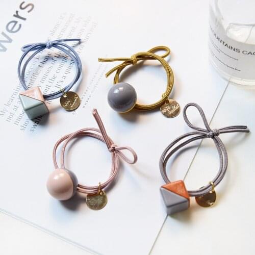 New Children Cute Geometric Elastic Hair Bands Girls Colors Acrylic Square Round Rubber Bands Scrunchies Kids Hair Accessories