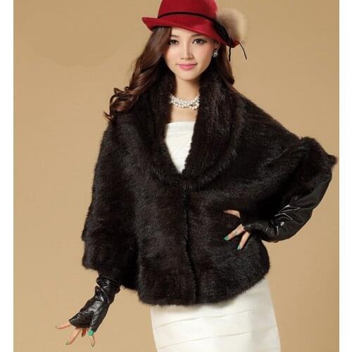 Luxury Autumn Winter Ladies' Genuine Real Knitted Mink Fur Shawls Women Fur Wraps Female Pashmina Capes VF0476