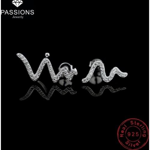 New Fashion 925 Sterling Silver Curve Stud Earrings Cubic Zirconia Irregular Lightning Ear Stud For Women Earring Jewelry Gift