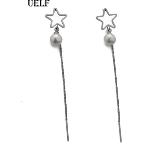 Uelf Fashion Long Tassel Simulated Pearl Drop Earrings for women girl Star exquisite Snake Chain Pendant Earring Brincos Bijoux