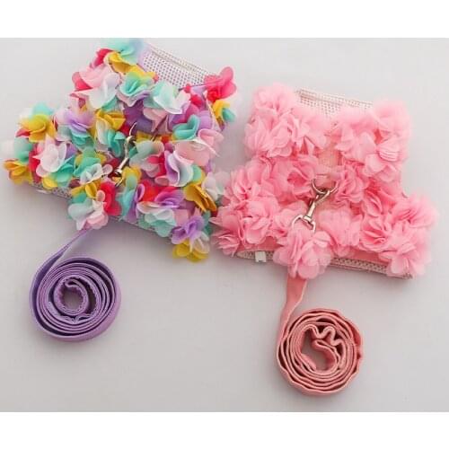 Puppy Dog Harness and Leash Set Flower Decor Luxury Design Breathable Mesh Dog Vest Harness for Small Medium Dogs Pet Supplies