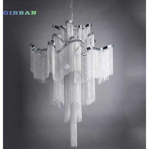 Modern Luxury Chain Tassel Aluminum Chain Pendant Lamps D80cm Silver Color Home Salon Hotel Art Decorative LED Pendant Lamps