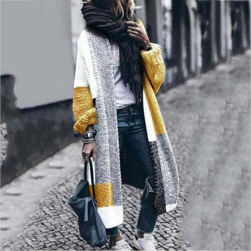 Knit Contrast Patchwork Vintage Long Sweater Cardigan Women Long Sleeve Japanese Fashion Autumn Winter 2020 New England Style