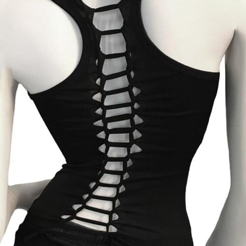 Umeko Goth Hollow Out Sexy Sleeveless Tank Tops Women Fashion Summer Skull Printing Plus Size 5XL Tee Shirt Bodycon Clothes Y2K