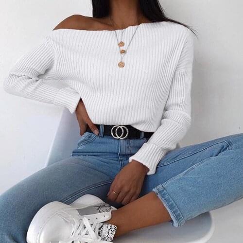 Darlingaga Oblique Collar Sexy Knitted Sweater Women Asymmetrical Pullovers One Shoulder Fashion Autumn Winter Sweaters Cropped
