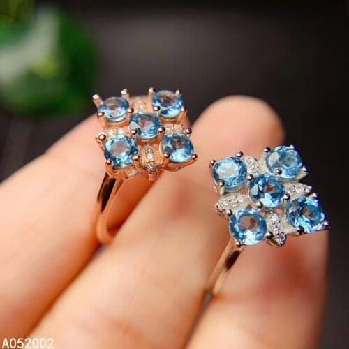 KJJEAXCMY fine jewelry natural blue topaz 925 sterling silver new women adjustable gemstone ring support test fashion