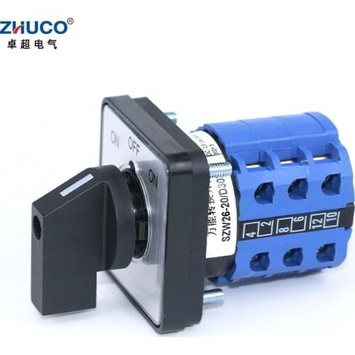 ZHUCO SZW26/LW26-20 ON-OFF-ON 3 Position 3 Phase Electric Cam Switches Universal Changeover Switch 64X64 48X48 mm Panel Mount