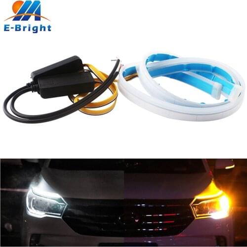 2pcs DC 12V With Driver 30cm 45cm 60cm Car White Amber Streamer Flowing Flexible Daytime Running Light Turn signal LED Strip