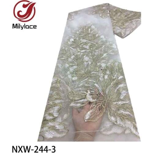 2020 Embroidered Fabrics for Sewing Clothes African Lace Fabrics with Sequins French Tulle Lace Fabric Dress 5Yards NXW-244