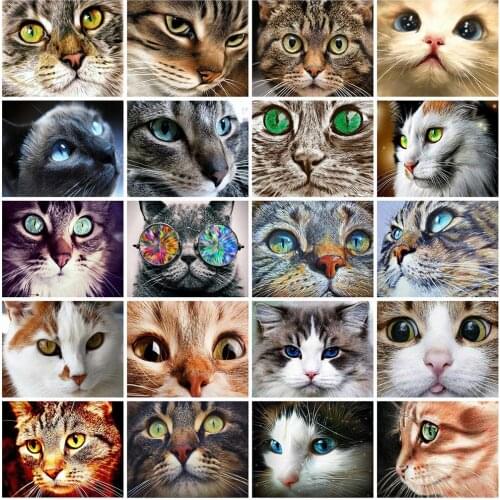 5D DIY Diamond Painting Cat Full Square/Round Drill Diamond Embroidery Animals Mosaic Cross Stitch Crafts Kit Home Decoration