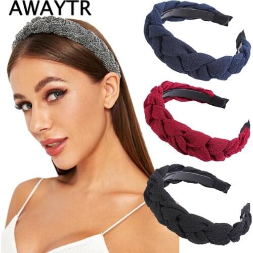 AWAYTR New Solid Color Hair Accessories Wide Weaving Hairbands Braided Headband Hair Hoop Fashion Hair Bands Bezel Headdress