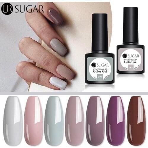 UR SUGAR Nail Gel Polish Nude Color Series Natural Gray Purple Gel Varnish NoWipe Top Coat Base Soak Off UV LED Nail Gel Lacque