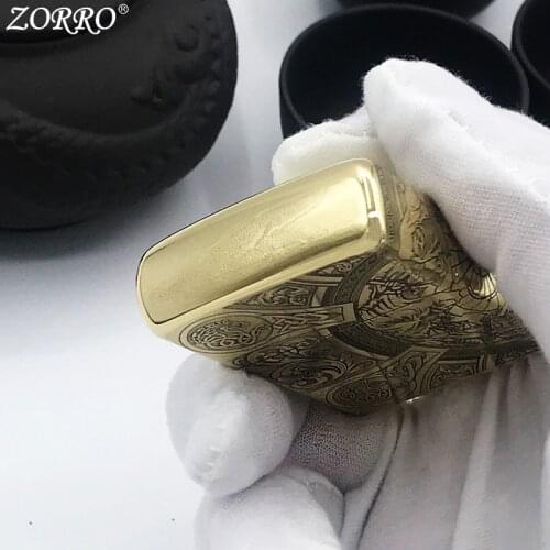 Zorro Kerosene Lighter Pure Copper Brass Carving Classic Knight B Pattern Gasoline Lighter Men Gift Outside Tool