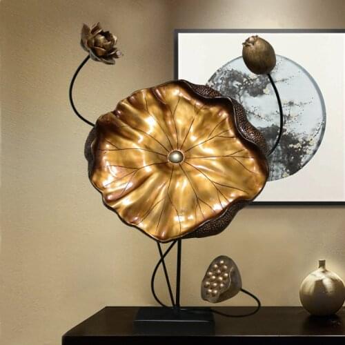 Chinese Wrought Iron Zen Lotus Decoration Crafts Office Coffee Table Figurines Ornaments Home Livingroom Desktop Furnishing Art