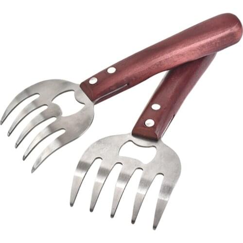 2Pcs Meat Shredding Claws Stainless Steel Pork Shredder Meat Claws for BBQ Shredding Pulling Turkey Chicken Claws with Wood Hand