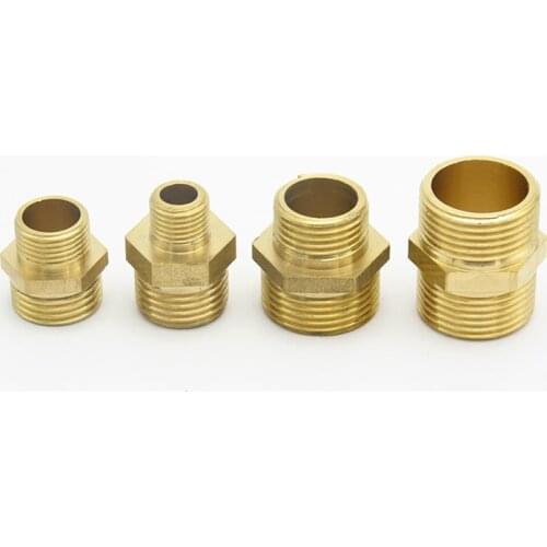 1/8" 1/4" 3/8" 1/2" 3/4" 1" BSP Male Thread Brass Pipe Fitting Equal Reducing Hex Nipple Connector Coupler Adapter