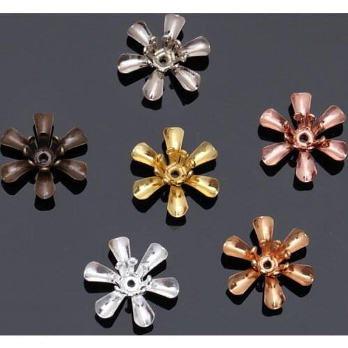 Mibrow 20pcs/Lot 14*5mm Copper Flower Bead Caps Flower Filigree Spacer Bead Caps For Vintage Hair Jewelry Making Findings