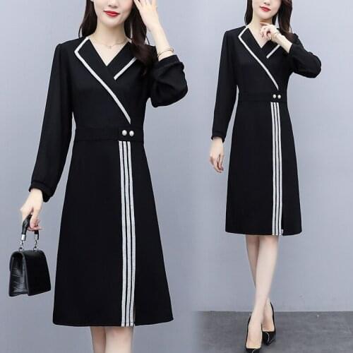 Fashion Business Autumn Black Dress Long Sleeve Party Patchwork Office Ladies Work Wear Loose Party Dresses CLothes For Women