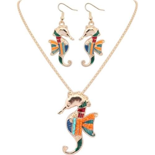 Fashion Trend Beautiful Jewelry Sets High Quality Gold/Silver Plated Seahorse Necklace Earring Sets Wholesale Price Animal Sets