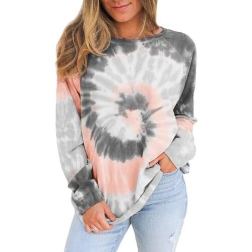 Fashion Autumn Women Tie Dye O-neck Leisure Gradually Disguised Round Long-sleeved Head Loose Sweater XSZA1