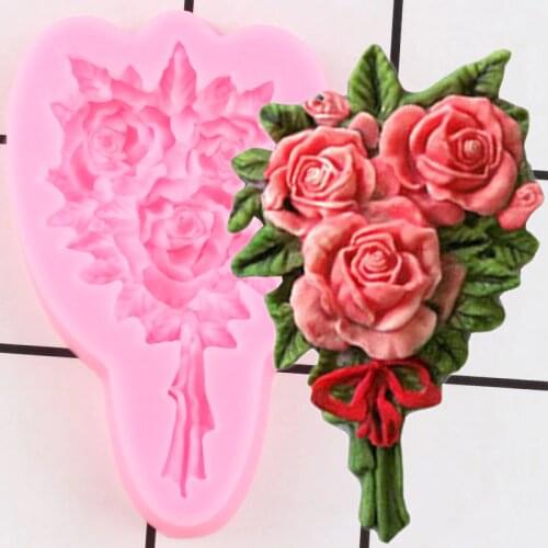 Mujiang Rose Flower Bouquet Silicone Molds Wedding Cake Topper Fondant Cake Decorating Tools Gumpaste Chocolate Candy Clay Mould