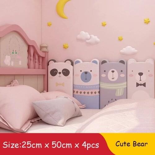 Cartoon Animals Baby Anti-collision Bed Headboards 3D Wall Sticker Soft Bag Tatami Kids Room Decor Sticker Cute Child Room Decor