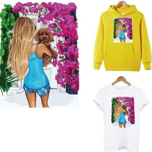 New Fashion Girl Thermal Transfers Sticker On Clothes Cute Dog Iron On Patches For Clothing DIY Washable Girl T-shirt Appliqued