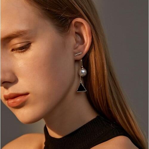 QiLuxy New Pearl Geometric Drop Earrings for Women Girl Fashion Zircon Cute Korean Tassel Long Dangle Earrings Jewelry Gifts