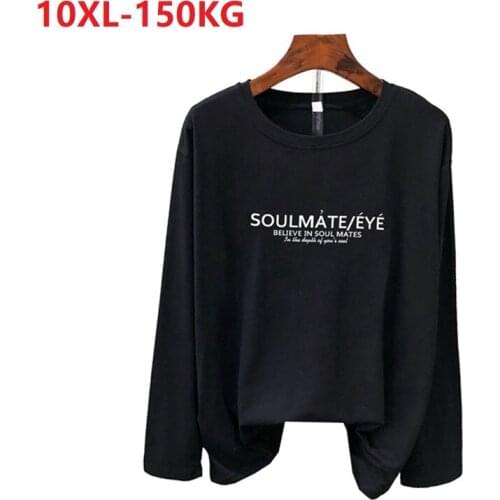 Autumn simple letter tshirt long sleeve women tops plus size 8XL 9XL 10XL cotton home loose tees oversize green tshirt underwear