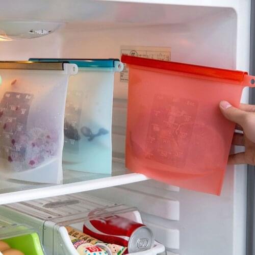 4Pcs 1000Ml Silicone Food Bag Fda Reusable Silicone Food Bag Ziplock Bags Leakproof For Freezer Preservation Fruit Vegetable