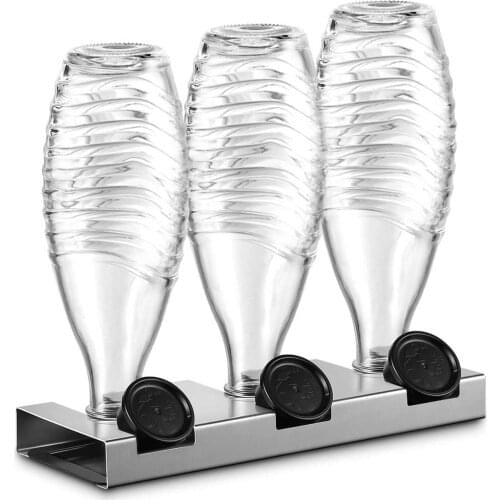Ecooe Stainless steel drip holder with drip tray for SodaStream glass carafe only dishwasher safe 3-bottle drip tray and 3 lids