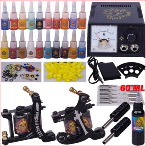 Professional complete tattoo kit kit tattoo machine liner and shader 2 top tattoo gun 20 color inks YLT-78